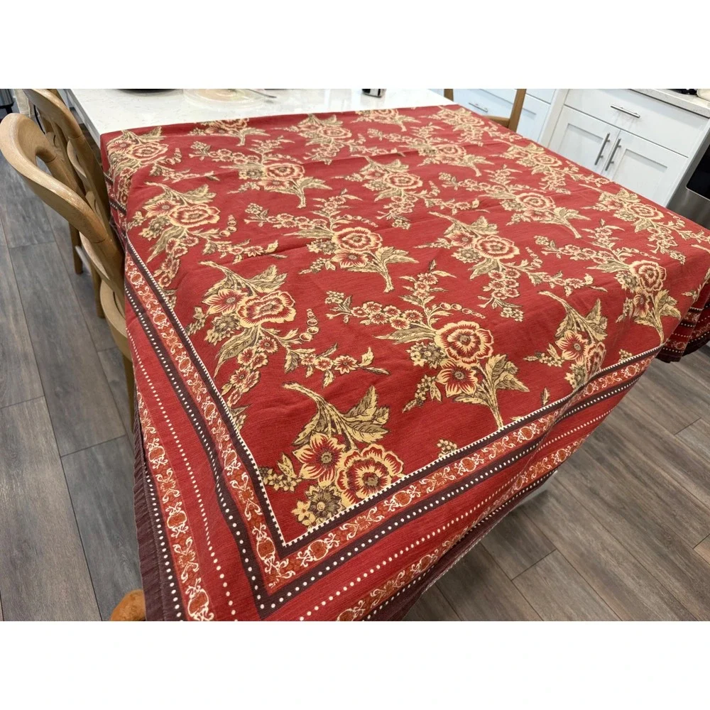 Red Floral Damask Rectangular Tablecloth French Provencal Farmhouse 60x84